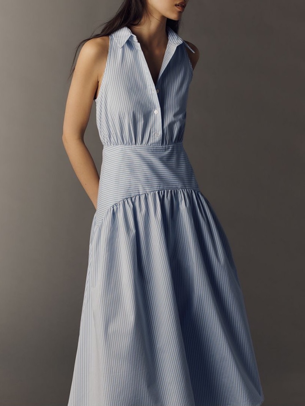 Tobie drop-waist midi shirtDress by exquise
